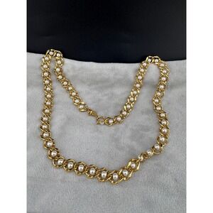 Vintage Napier Necklace Gold Tone Chain Faux Pearl 24"
